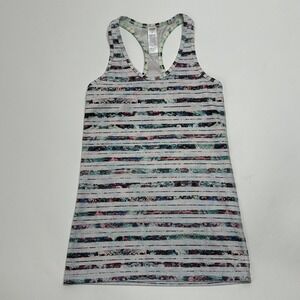 Ivivva Girls Sz 12 Lululemon Racerback Tank Top Pink/Blue White Striped Athletic